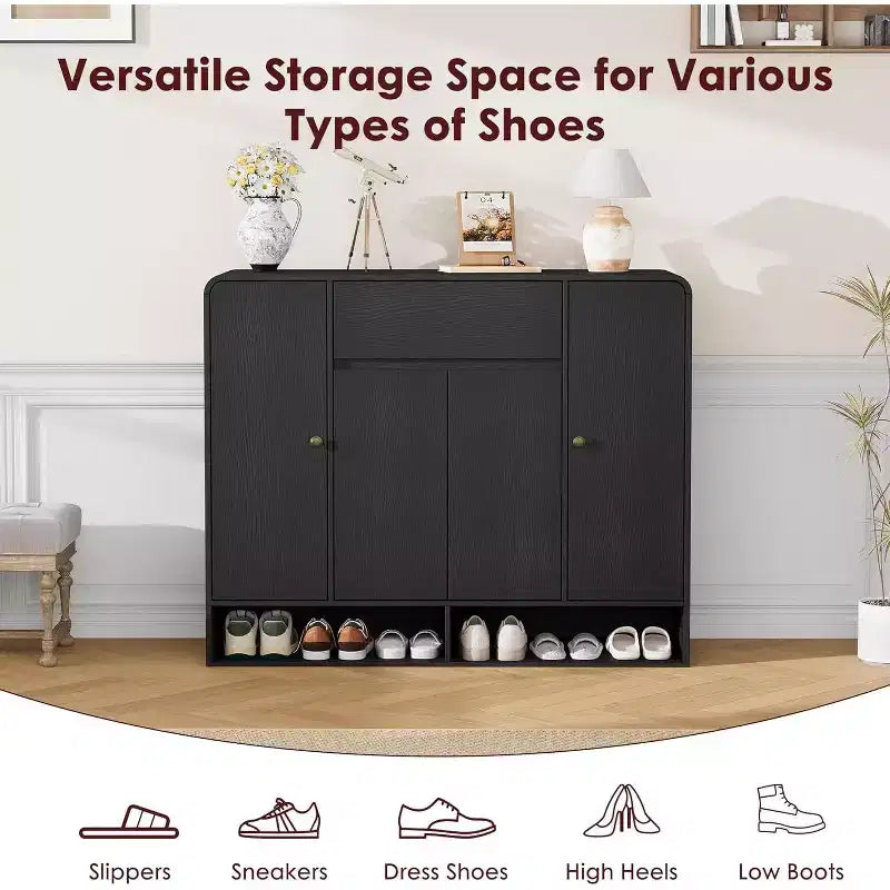Meuble à Chaussures de 119 cm avec 4 Portes et 1 Tiroir, Organisateur Étroit pour Entrée, Couloir et Salon