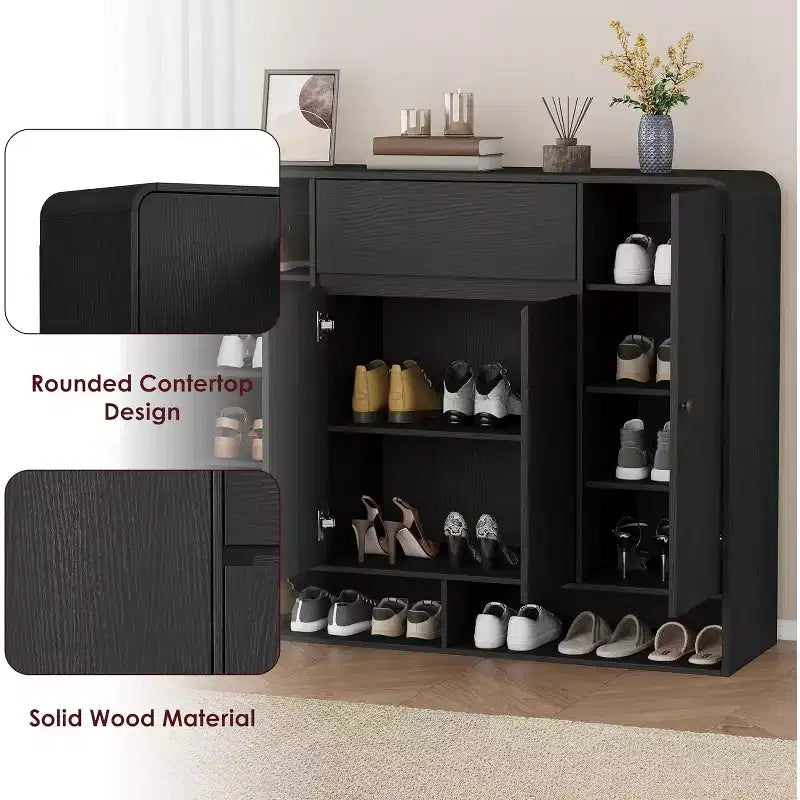 Meuble à Chaussures de 119 cm avec 4 Portes et 1 Tiroir, Organisateur Étroit pour Entrée, Couloir et Salon