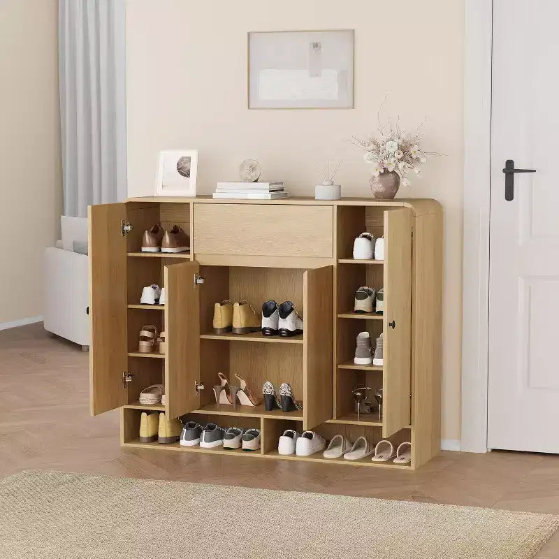 Meuble à Chaussures de 119 cm avec 4 Portes et 1 Tiroir, Organisateur Étroit pour Entrée, Couloir et Salon