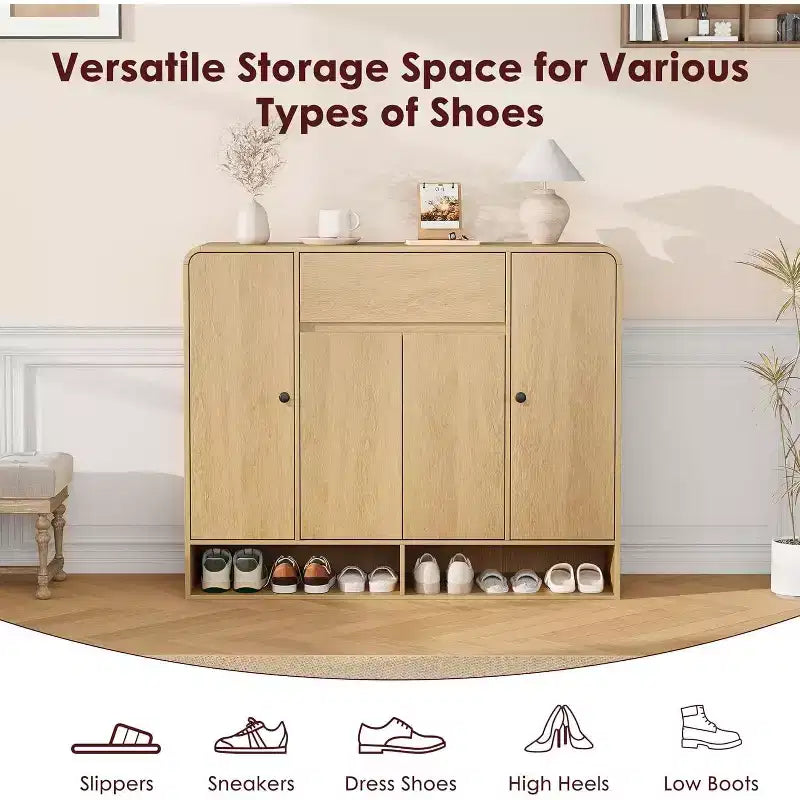 Meuble à Chaussures de 119 cm avec 4 Portes et 1 Tiroir, Organisateur Étroit pour Entrée, Couloir et Salon
