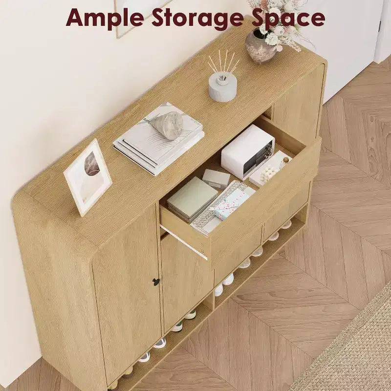 Meuble à Chaussures de 119 cm avec 4 Portes et 1 Tiroir, Organisateur Étroit pour Entrée, Couloir et Salon