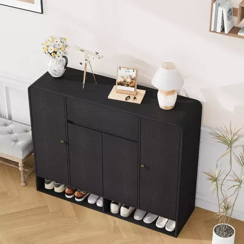 Meuble à Chaussures de 119 cm avec 4 Portes et 1 Tiroir, Organisateur Étroit pour Entrée, Couloir et Salon