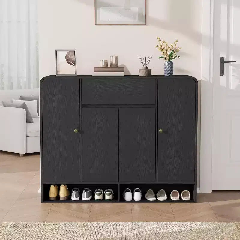 Meuble à Chaussures de 119 cm avec 4 Portes et 1 Tiroir, Organisateur Étroit pour Entrée, Couloir et Salon