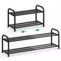 SONGMICS Expandable Shoe Rack, Adjustable Shoe Organizer Storage Shelf, Sturdy and Heavy-Duty, for Closet, Entryway, Living Room, 2-Tier, Ink Black