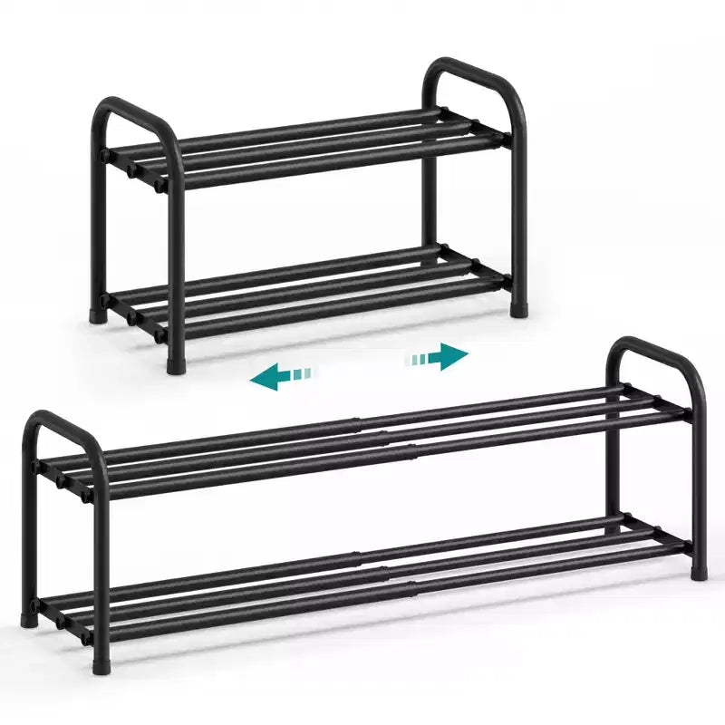 SONGMICS Expandable Shoe Rack, Adjustable Shoe Organizer Storage Shelf, Sturdy and Heavy-Duty, for Closet, Entryway, Living Room, 2-Tier, Ink Black