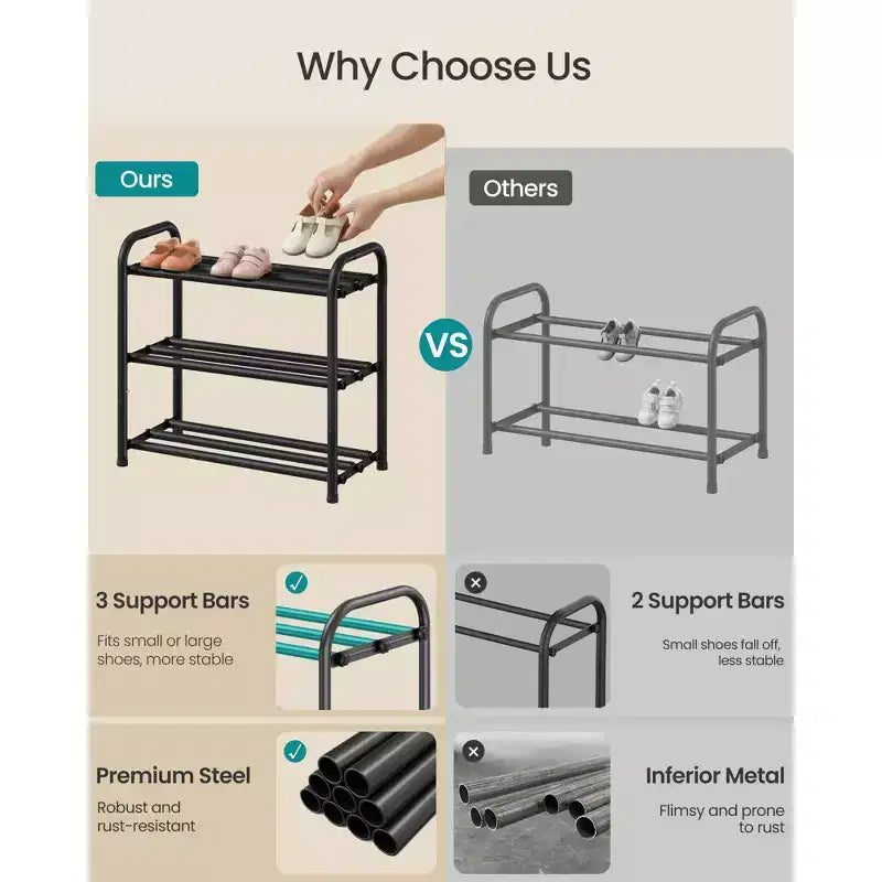 Étagère à chaussures extensible, Organiseur de chaussures réglable, Robuste et Résistant, pour Placard, Entrée, Salon, 2 niveaux, Noir Encre