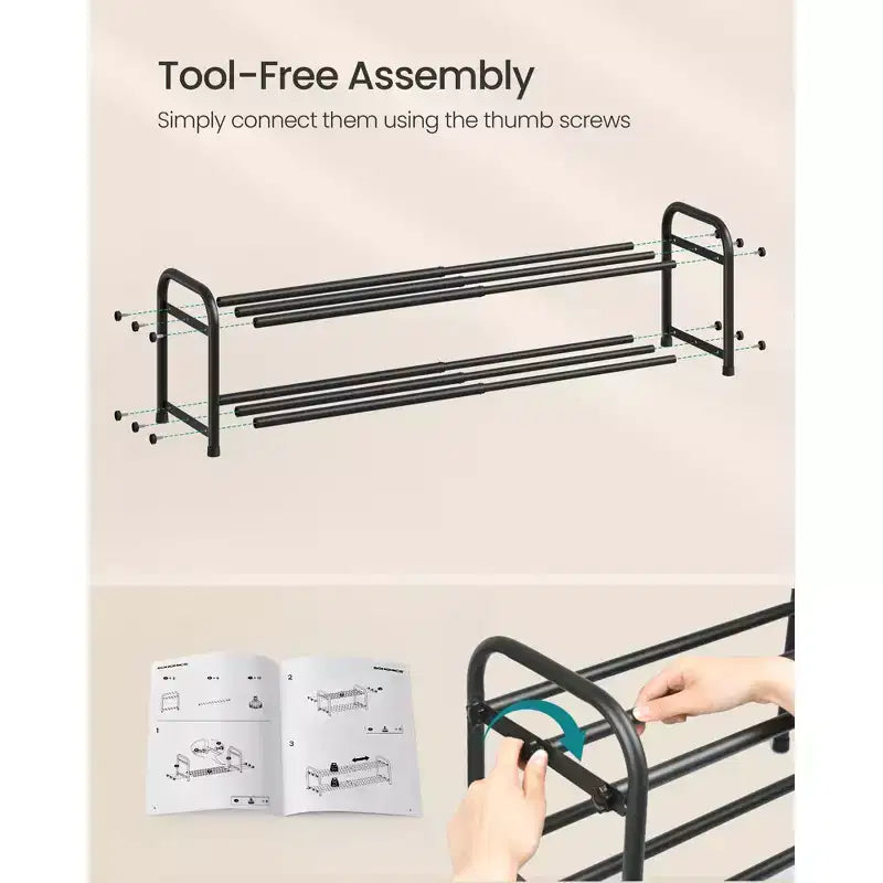 Étagère à chaussures extensible, Organiseur de chaussures réglable, Robuste et Résistant, pour Placard, Entrée, Salon, 2 niveaux, Noir Encre