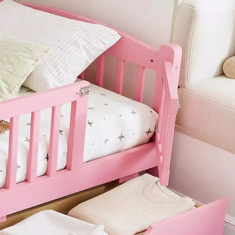 Lit plateforme pour enfant jumeau/jumeau XL avec barrière de sécurité et tiroirs de rangement