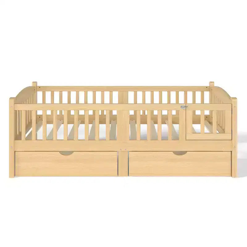 Lit plateforme pour enfant jumeau/jumeau XL avec barrière de sécurité et tiroirs de rangement