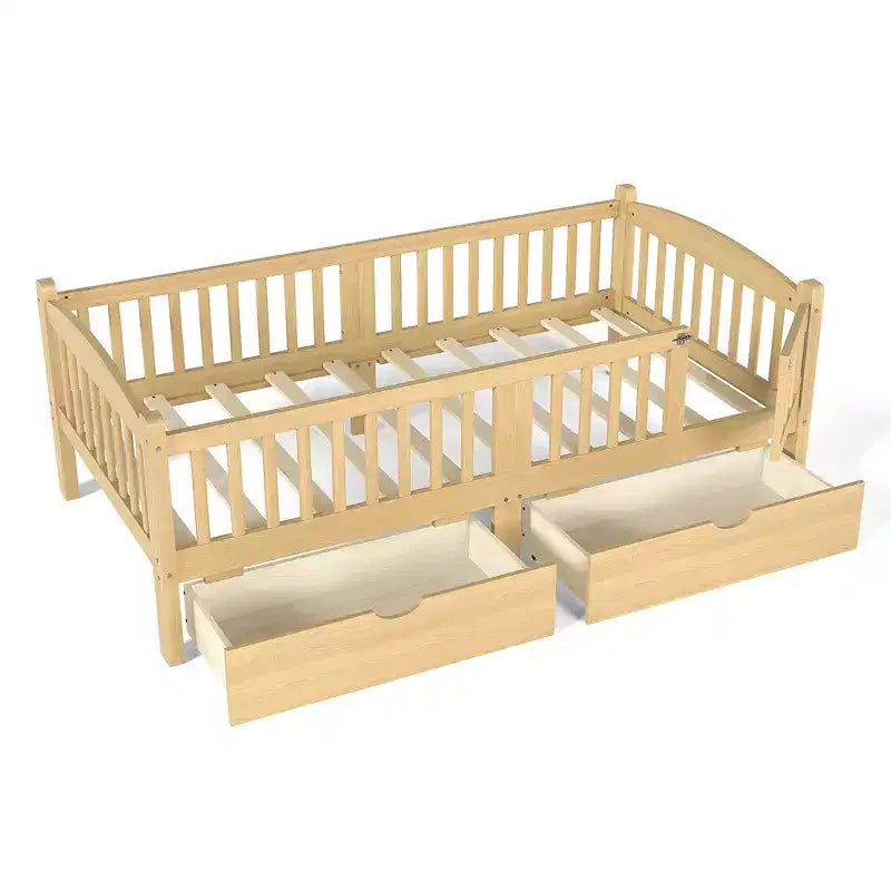 Lit plateforme pour enfant jumeau/jumeau XL avec barrière de sécurité et tiroirs de rangement