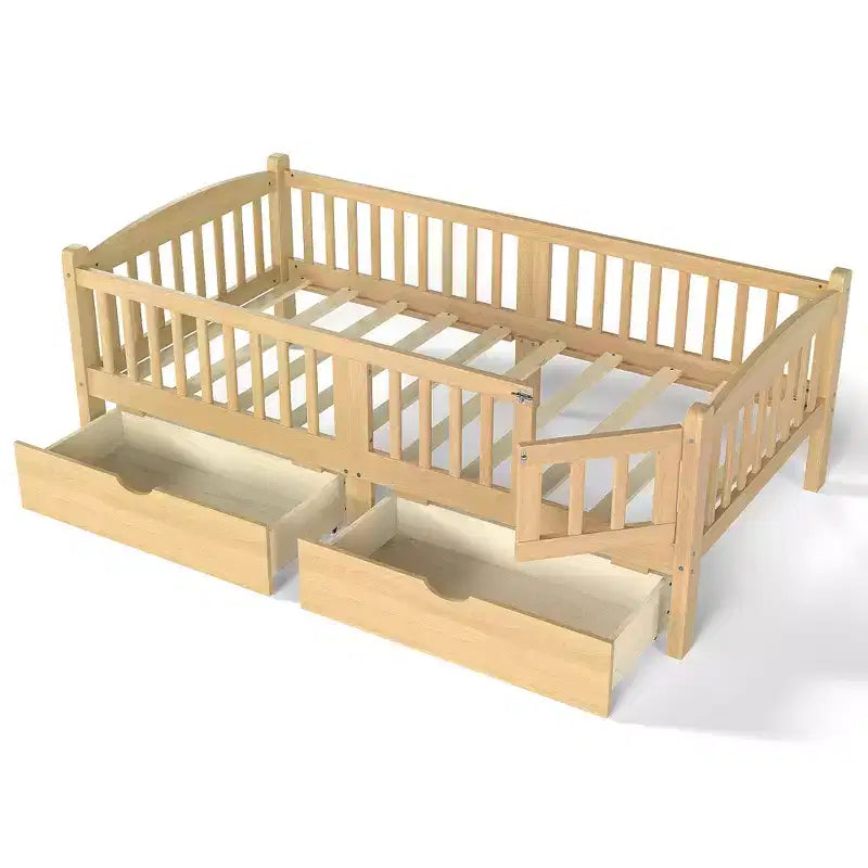 Lit plateforme pour enfant jumeau/jumeau XL avec barrière de sécurité et tiroirs de rangement