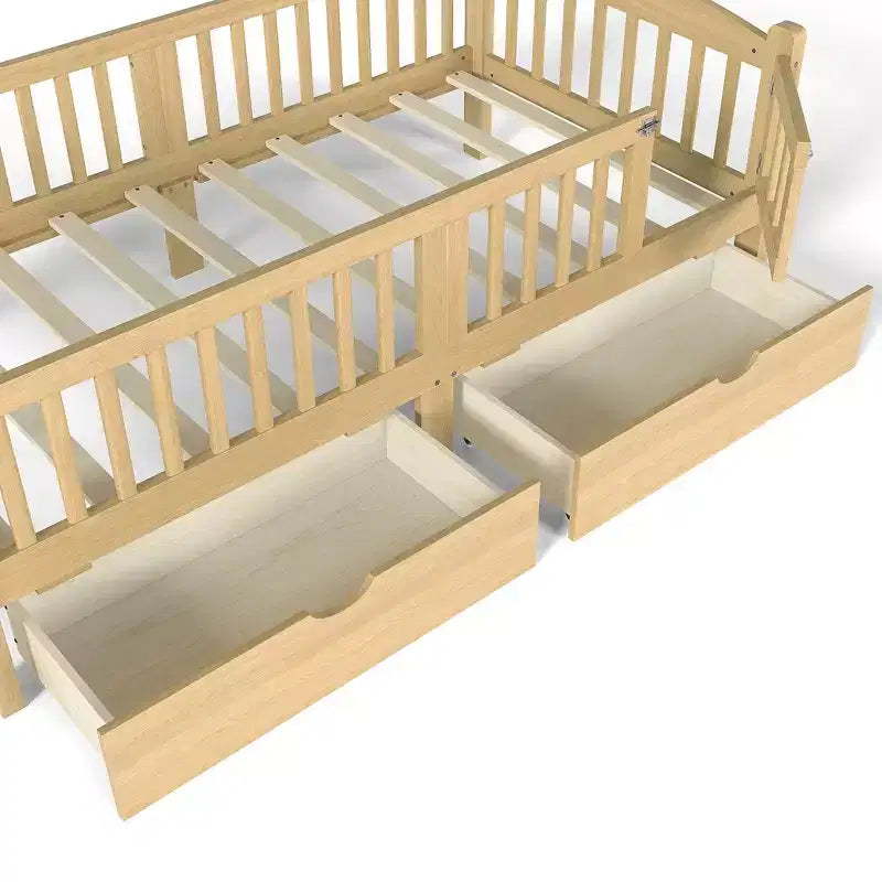 Lit plateforme pour enfant jumeau/jumeau XL avec barrière de sécurité et tiroirs de rangement