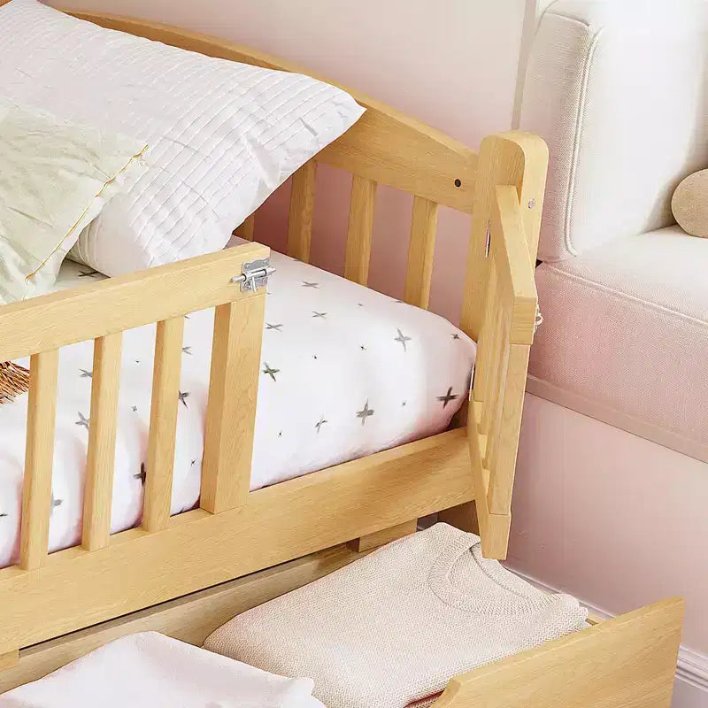 Lit plateforme pour enfant jumeau/jumeau XL avec barrière de sécurité et tiroirs de rangement