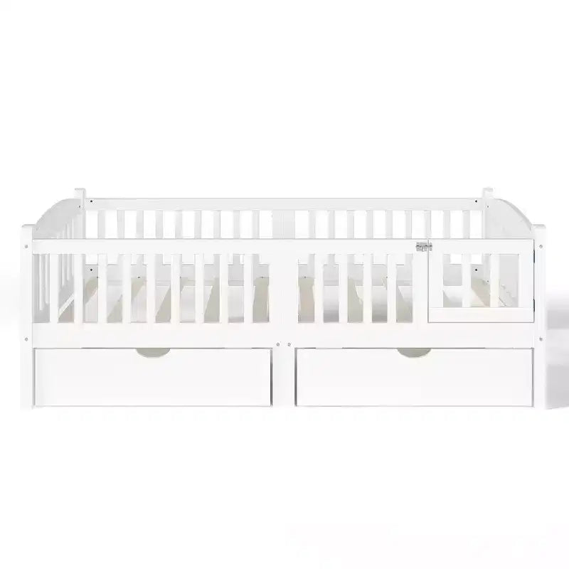 Lit plateforme pour enfant jumeau/jumeau XL avec barrière de sécurité et tiroirs de rangement