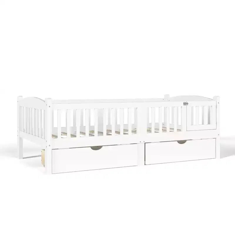 Lit plateforme pour enfant jumeau/jumeau XL avec barrière de sécurité et tiroirs de rangement