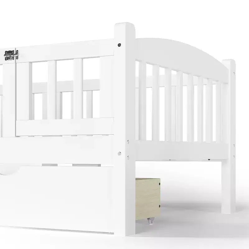 Lit plateforme pour enfant jumeau/jumeau XL avec barrière de sécurité et tiroirs de rangement