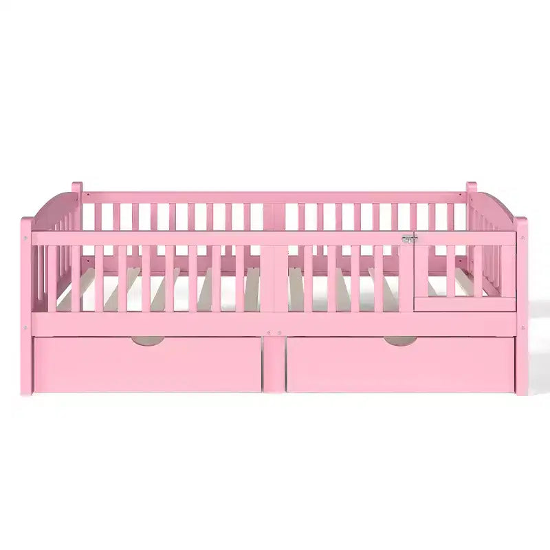 Lit plateforme pour enfant jumeau/jumeau XL avec barrière de sécurité et tiroirs de rangement