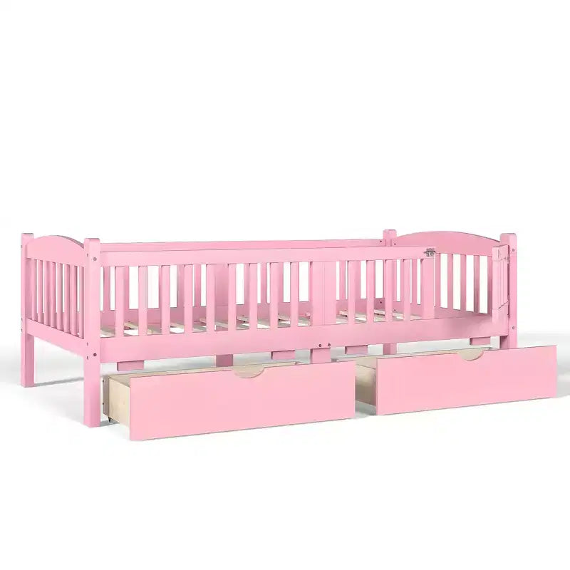 Lit plateforme pour enfant jumeau/jumeau XL avec barrière de sécurité et tiroirs de rangement