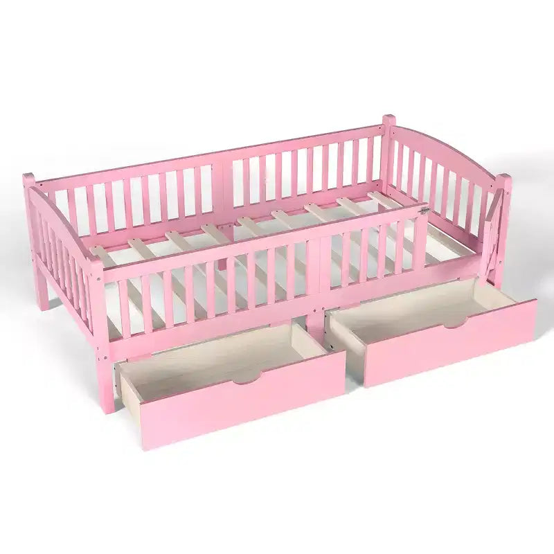Lit plateforme pour enfant jumeau/jumeau XL avec barrière de sécurité et tiroirs de rangement