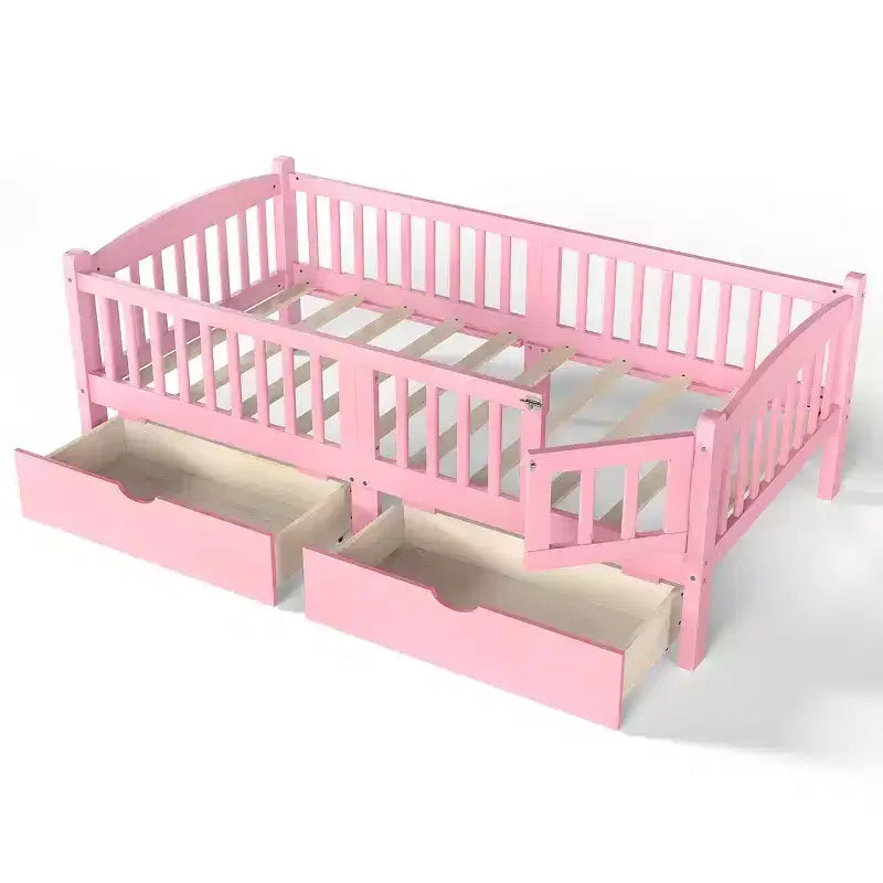 Lit plateforme pour enfant jumeau/jumeau XL avec barrière de sécurité et tiroirs de rangement
