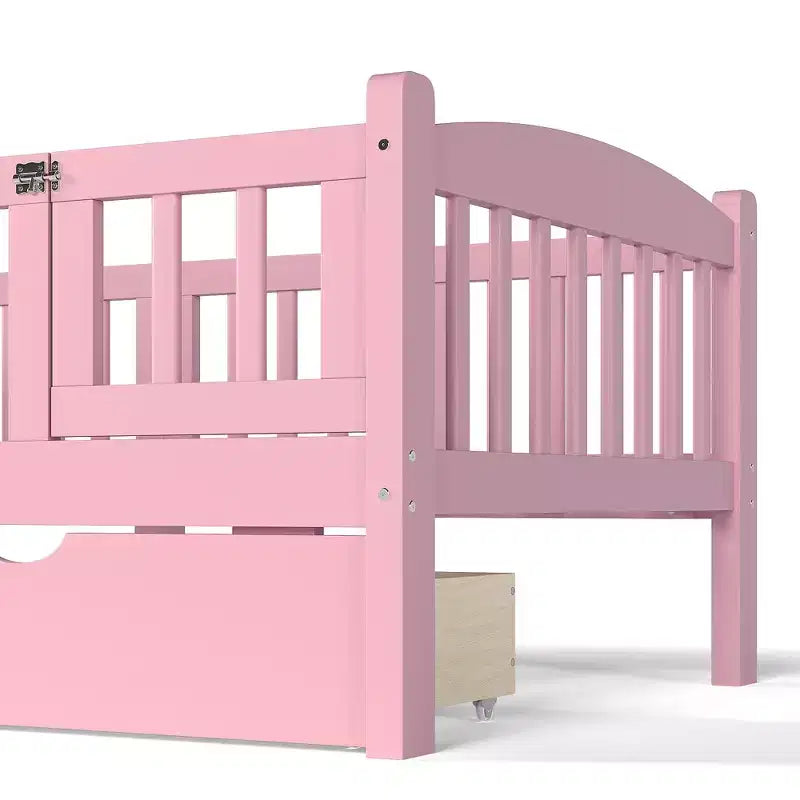 Lit plateforme pour enfant jumeau/jumeau XL avec barrière de sécurité et tiroirs de rangement