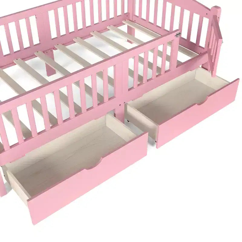 Lit plateforme pour enfant jumeau/jumeau XL avec barrière de sécurité et tiroirs de rangement