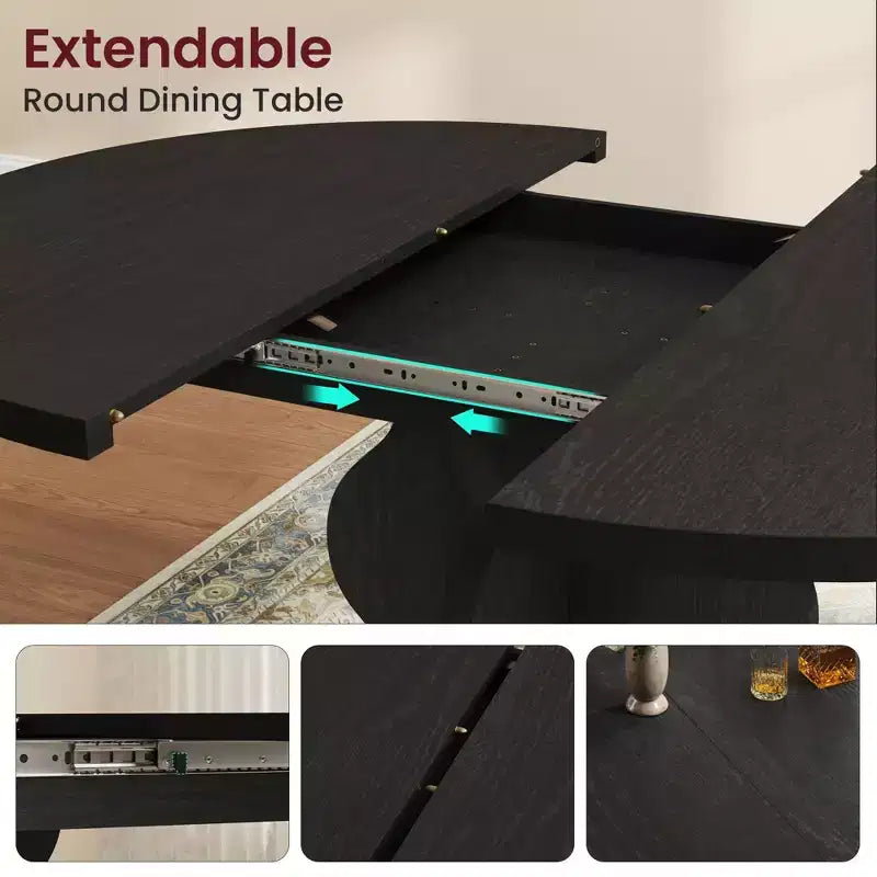 Table à manger ronde extensible pour 4 à 8 personnes, Table de cuisine ovale style ferme, Structure métallique, Gain de place