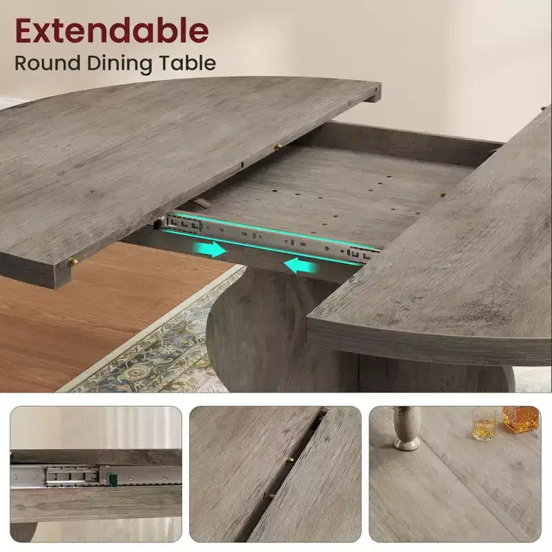 Table à manger ronde extensible pour 4 à 8 personnes, Table de cuisine ovale style ferme, Structure métallique, Gain de place