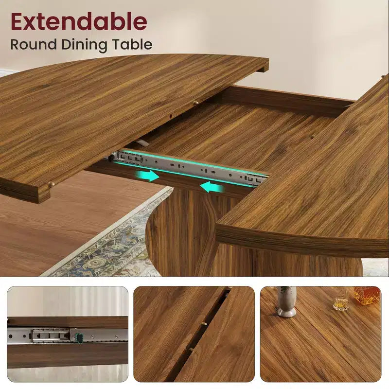 Table à manger ronde extensible pour 4 à 8 personnes, Table de cuisine ovale style ferme, Structure métallique, Gain de place