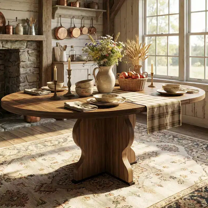 GustoWave 47-63 Extendable Round Dining Table for 4-8, Farmhouse Oval Kitchen Table, Metal Frame, Space-Saving