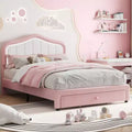Twin Upholstered Platform Bed with LED Headboard & Storage Drawer, Pink/White, Wood Slats, No Box Spring, Quiet, Easy Assembly, for Kids
