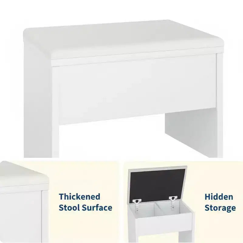 Acekool Vanity Desk with Mirror, 4 Drawers, Storage Stool & Tool Rack for Bedroom Makeup & Work