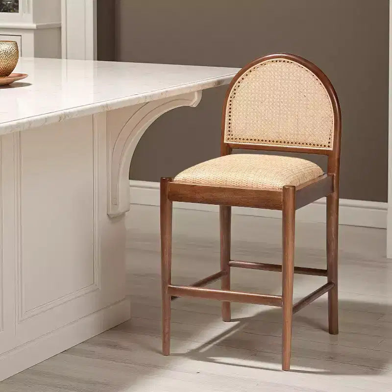 GDFStudio Geoffrey Bohemian Style Acacia Wood and Rattan Bar Stool