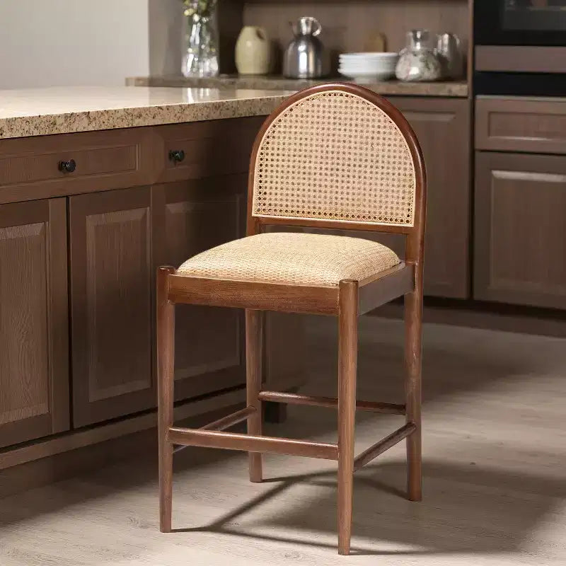 Tabouret de bar en bois d'acacia et rotin