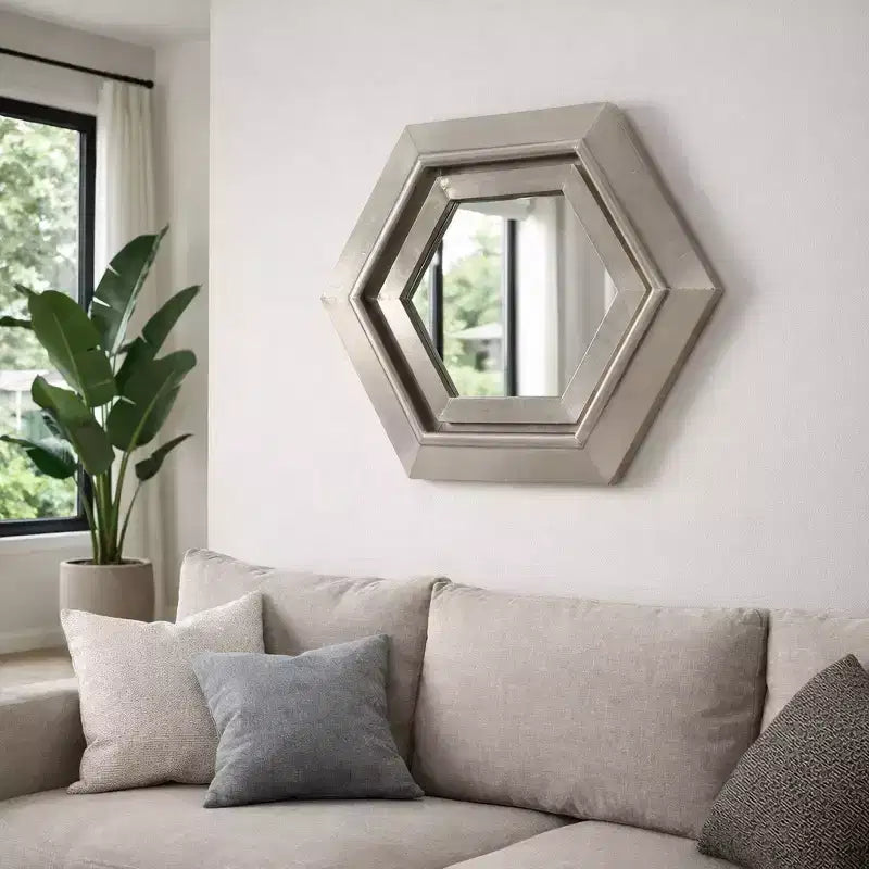 Modern Metal Hexagon Wall Mirror for Bedroom and Living Room Decor - Accent Mirrors for Wall, Hallway, Entryway or Bathroom - 20, Silver & Metallic