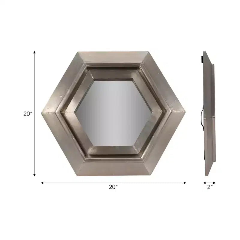 Miroir mural hexagonal moderne en métal pour la décoration de la chambre et du salon - Miroirs décoratifs pour mur, couloir, entrée ou salle de bain - 20, Argent et Métallisé