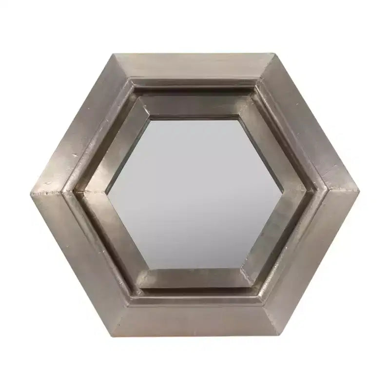Miroir mural hexagonal moderne en métal pour la décoration de la chambre et du salon - Miroirs décoratifs pour mur, couloir, entrée ou salle de bain - 20, Argent et Métallisé