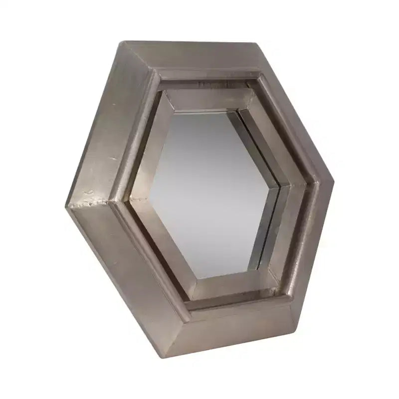 Miroir mural hexagonal moderne en métal pour la décoration de la chambre et du salon - Miroirs décoratifs pour mur, couloir, entrée ou salle de bain - 20, Argent et Métallisé