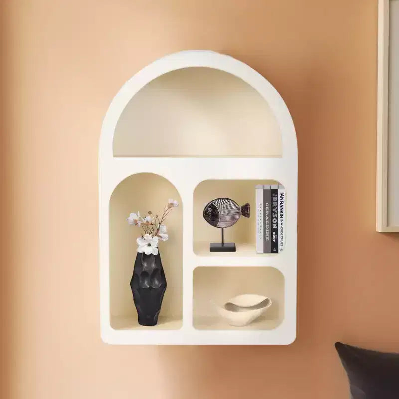 Arched Wall Mounted Storage Organizer with Multi-Tier Hanging Shelves - Glam Wood Design with Curved Silhouette for Small Spaces - 24, White