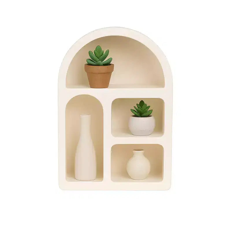 Organisateur de Rangement Mural Arqué avec Étagères Suspendues Multiples - Design en Bois Glamour avec Silhouette Courbe pour Petits Espaces - 24, Blanc