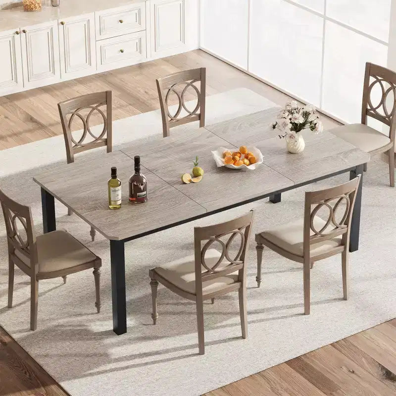 Industrial Dining Table 78.7 for 6-8  Extra Long Rectangular, Sturdy Metal Frame, Rustic Grey Wood Finish  Modern Kitchen & Dining  Grey