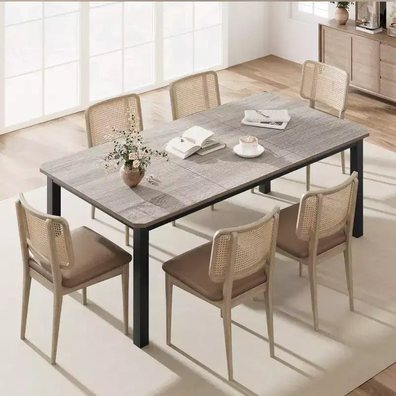 Table de salle à manger industrielle 78,7 pour 6-8 personnes, rectangulaire extra longue, cadre en métal robuste, finition bois gris rustique, cuisine et salle à manger modernes, gris