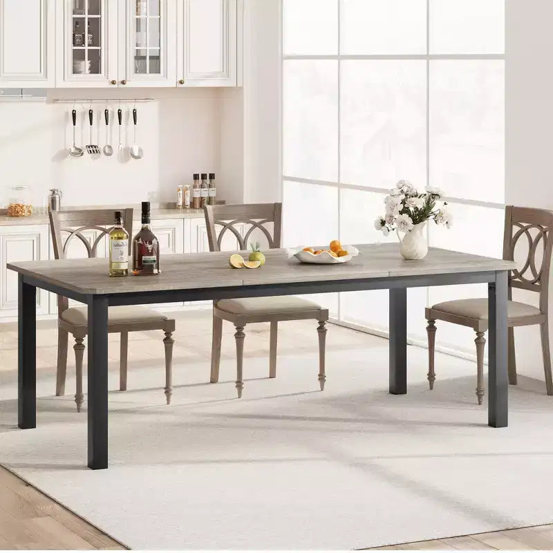 Table de salle à manger industrielle 78,7 pour 6-8 personnes, rectangulaire extra longue, cadre en métal robuste, finition bois gris rustique, cuisine et salle à manger modernes, gris