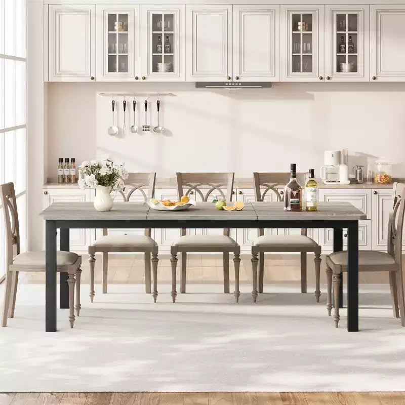 Table de salle à manger industrielle 78,7 pour 6-8 personnes, rectangulaire extra longue, cadre en métal robuste, finition bois gris rustique, cuisine et salle à manger modernes, gris
