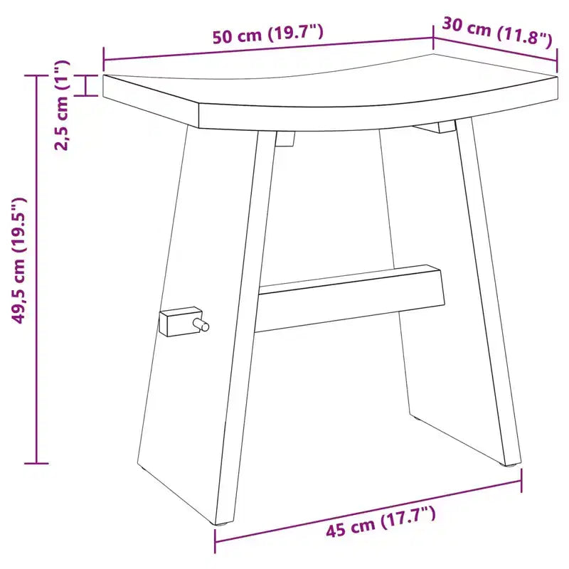 Tabouret de salle de bain marron 50 x 29,5 x 50,5 cm en bois de teck massif