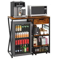 3-Tier Mini Fridge Stand with Power Outlet, Storage Basket & Pull-Out Work Platform - Heavy Duty Microwave Coffee Bar Rack for Dorms