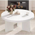 Round Coffee Table, 33.5 Circle Center Table with Fluted Legs & 1.3 Thick Top, Accent Sofa Tables for Living Room, Bedroom, Easy Assembly, White