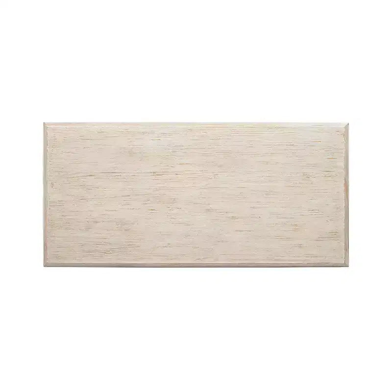 Table basse cascade géométrique empilée en bois de pin récupéré, finition blanchie et naturelle