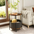 Tables d'appoint industrielles rondes avec paniers de rangement en tissu