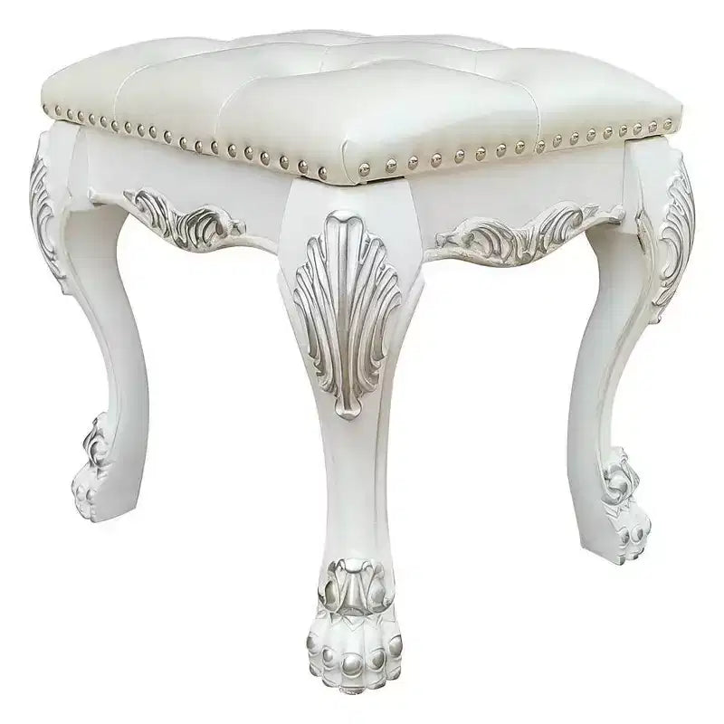 20" Dresden II Accent Chair PU/Bone White Finish - Acme Furniture: Romantic Spirit, Champagne Wingback, Nailhead Trim